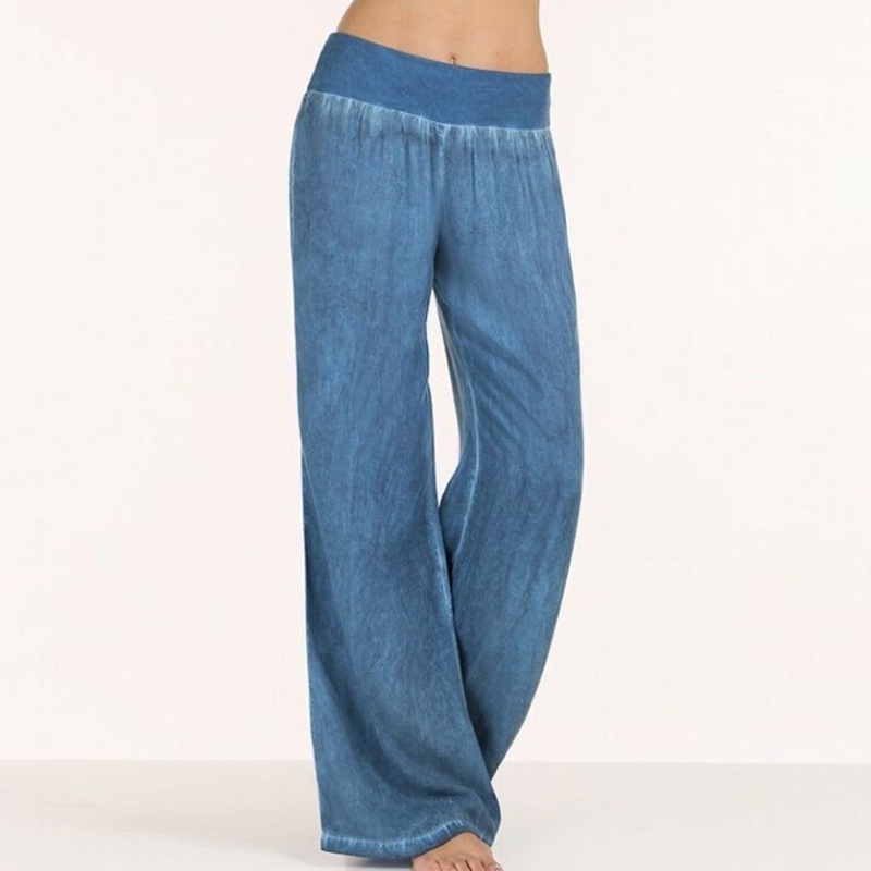 European And American Foreign Trade Plus-size Women's Casual Lightweight Jeans, Wide-leg Long Pants,_voghion.com