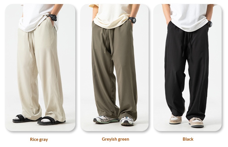 Women's Wide-leg Ice Silk Pants Casual Loose Solid Colour Trousers_voghion.com