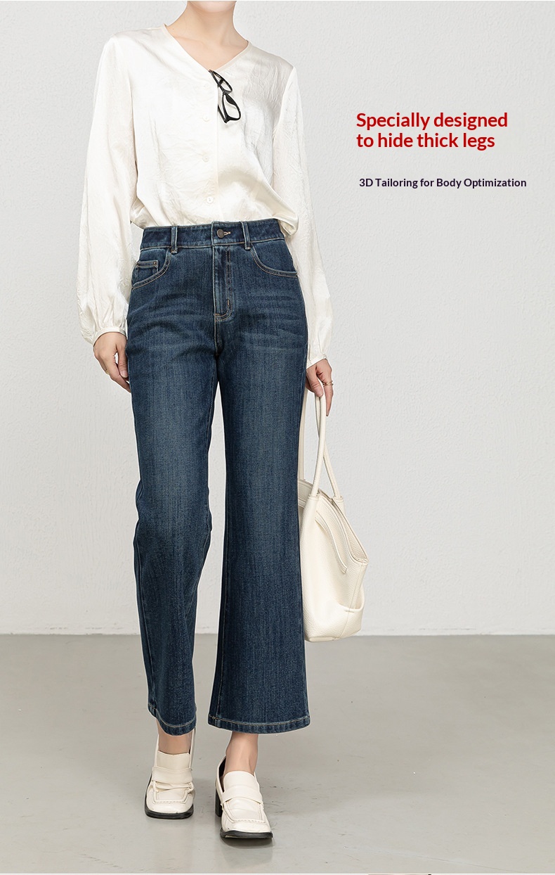 Women's Flared Jeans High-waisted Slim Fit Cropped Stretch Denim_voghion.com