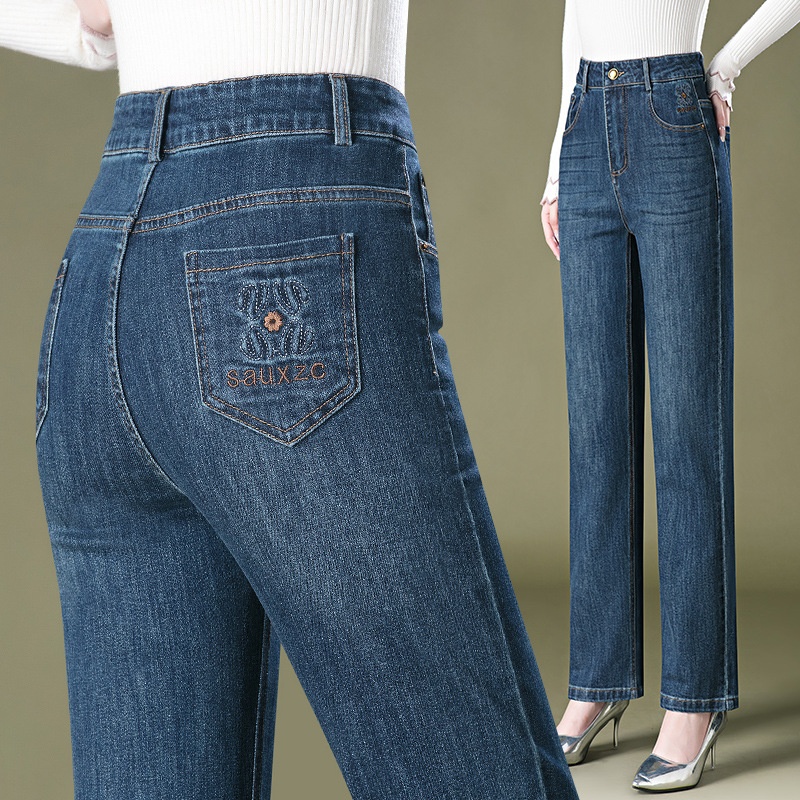 1095 New Style Straight-leg Mom Jeans, Embroidered, Fashionable, For Middle-aged And Elderly Women, Wide-leg, Loose Fit,_voghion.com