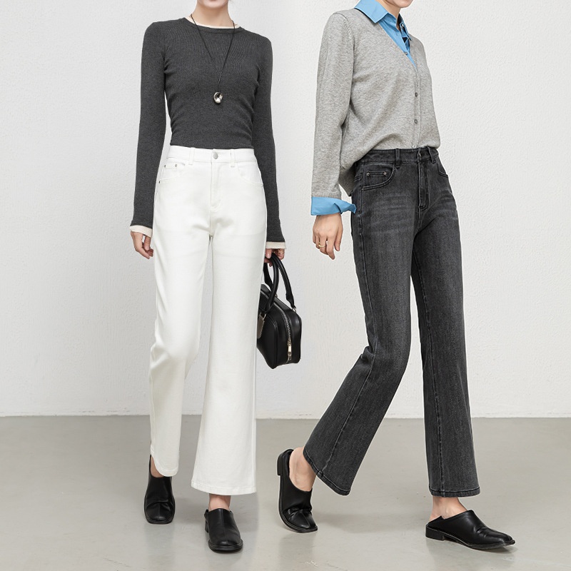Miaoyu Women's High-Waisted Slim-Fit Cropped Flared Jeans, Spring 2026 Four-Way Stretch Bell-Bottom Pants_voghion.com