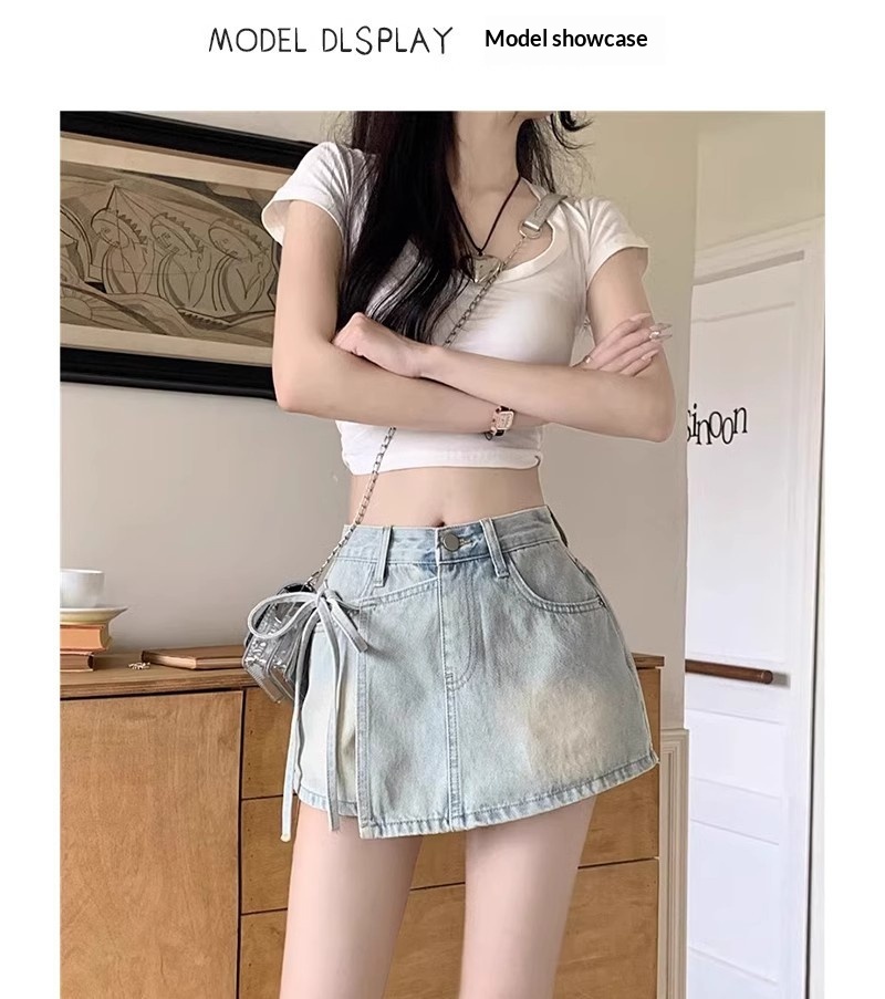 Dames denim shorts met hoge taille a-lijn rokstijl voor de zomer_voghion.com