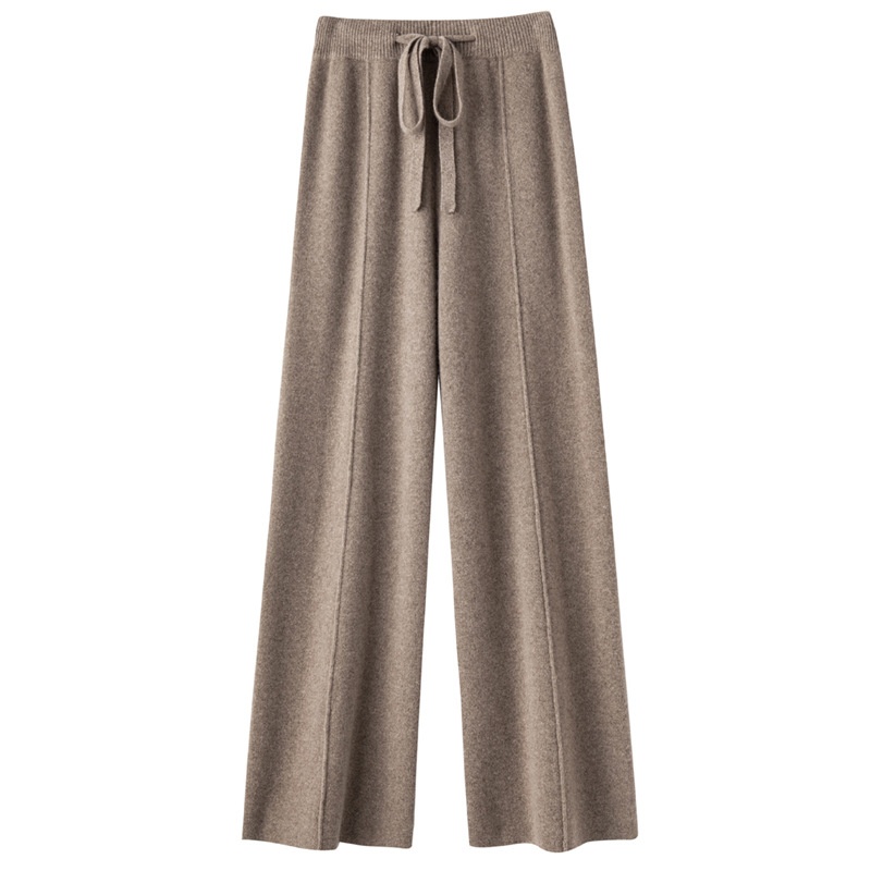 Wool Blend 2026 Spring New Women's Wide-Leg Pants High-Waisted Loose Slimming Elastic Waist Knitted Trousers For Outdoor_voghion.com