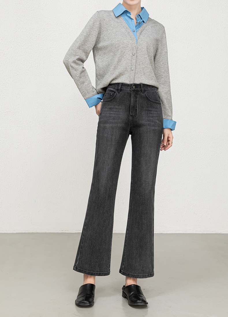 Women's Flared Jeans High-waisted Slim Fit Cropped Stretch Denim_voghion.com