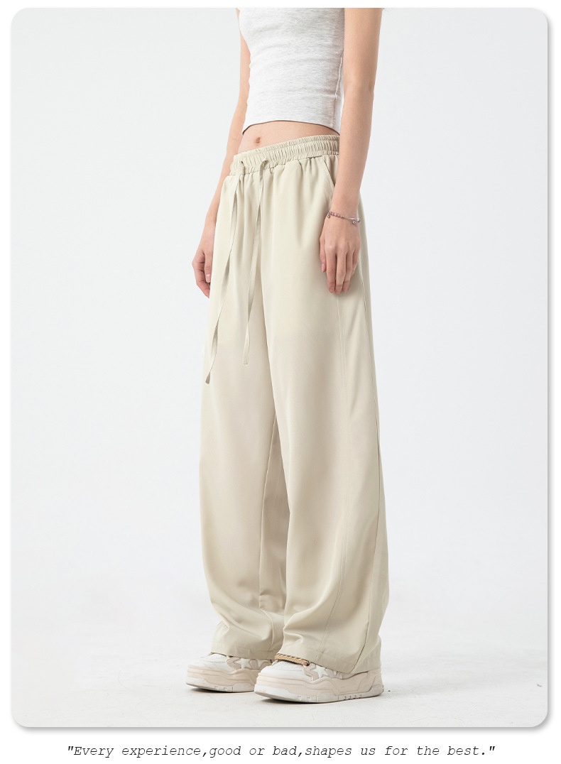Women's Wide-leg Ice Silk Pants Casual Loose Solid Colour Trousers_voghion.com