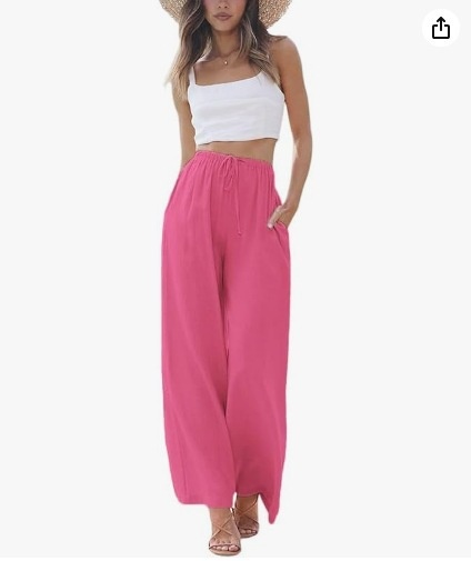 Pantaloni larghi donna in lino casual comodi con tasche_voghion.com
