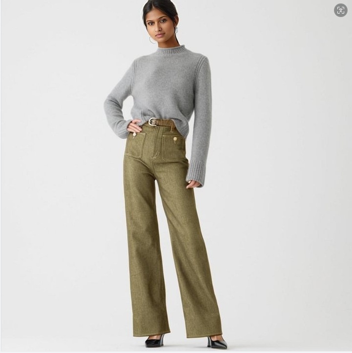 Vaqueros mujer pernera ancha pantalones casual denim lavado_voghion.com