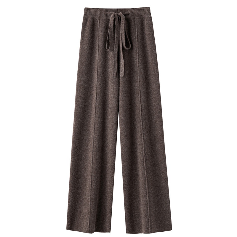 Wool Blend 2026 Spring New Women's Wide-Leg Pants High-Waisted Loose Slimming Elastic Waist Knitted Trousers For Outdoor_voghion.com