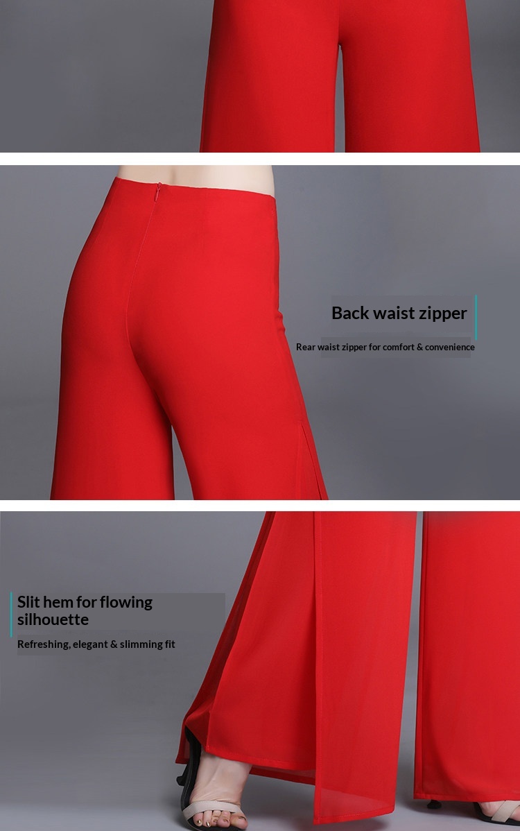 Damen Weithosen Aus Chiffon Mit Hohem Bund Und Schlitz Elegant_voghion.com