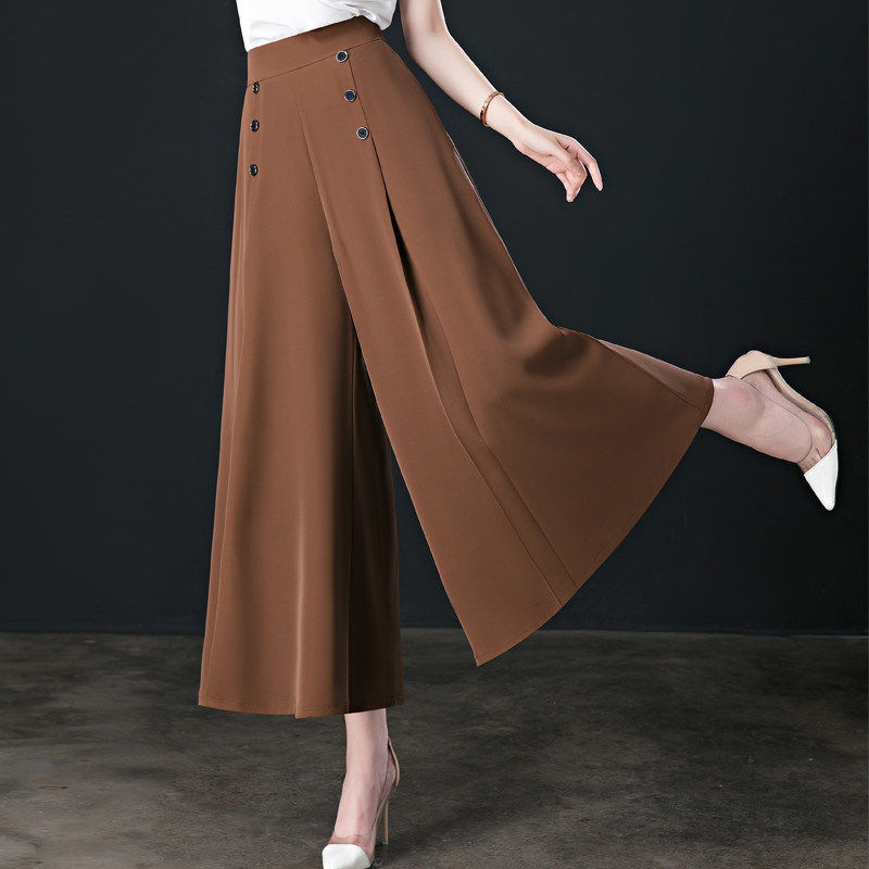2024 New Spring/Summer Wide-Leg Pants, High-Waisted, Loose, Slimming, Mid-Age Women's Trousers, Nine-Point Skirt-Pants,_voghion.com