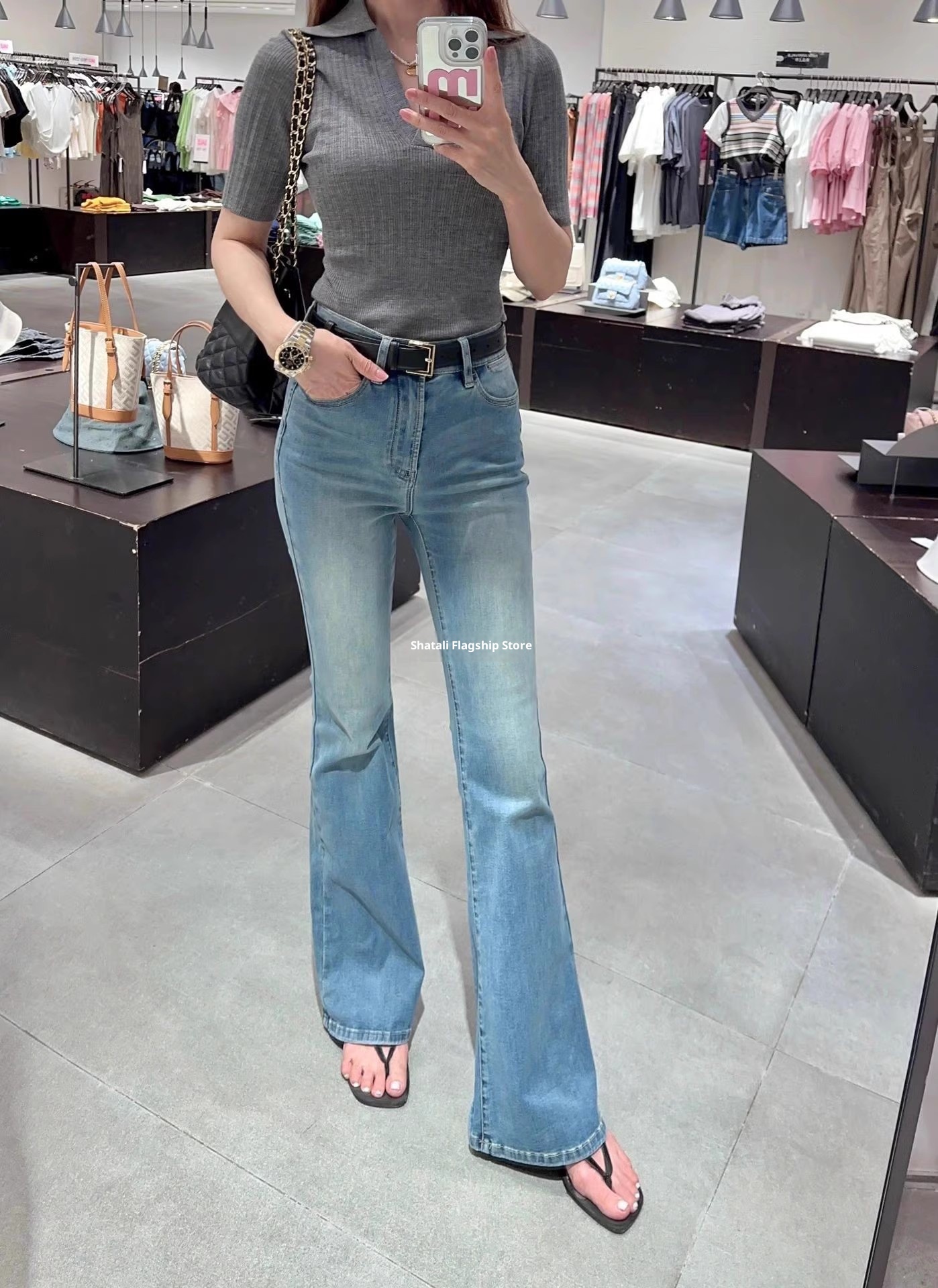 Dames slim-fit micro-flare jeans stretch broek voor dames_voghion.com
