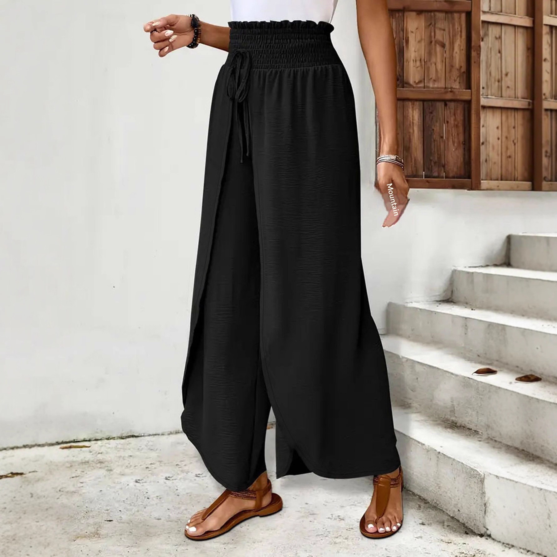Elegante Europees-Amerikaanse stijl broek met wijde pijpen en split, veelzijdig voor alle seizoenen - lichtgewicht en ademend._voghion.com