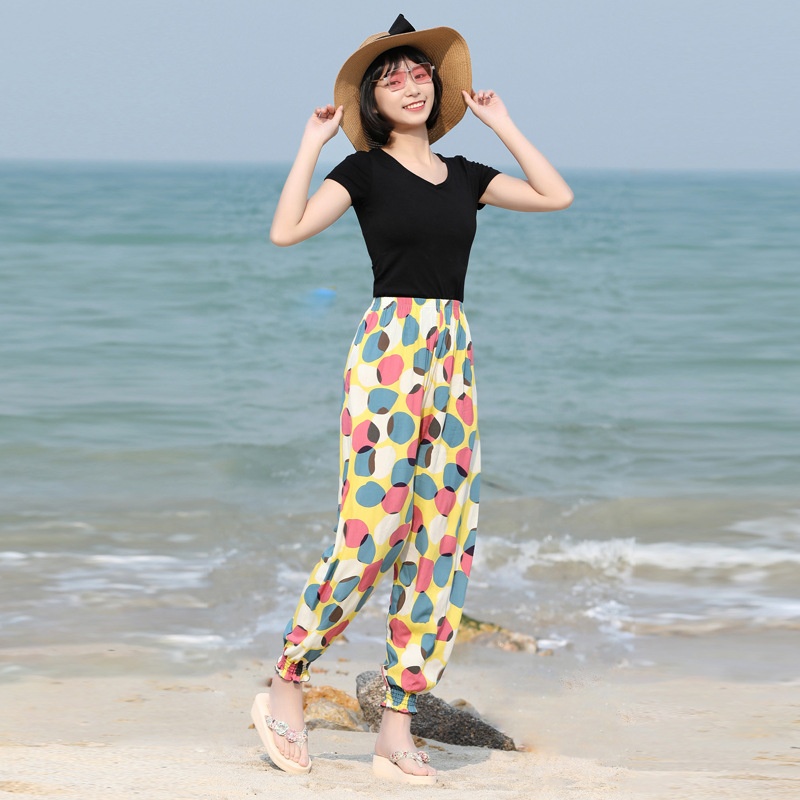 Pantalones anchos tipo farol de seda helada, holgados, deportivos, a prueba de mosquitos, cortos, de verano, informales, para la playa, que estilizan la figura._voghion.com