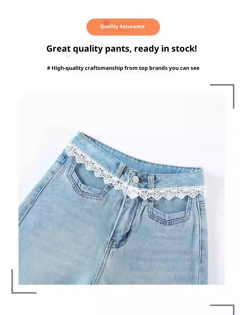 Dam flare jeans med spetsdetaljer och hög midja_voghion.com