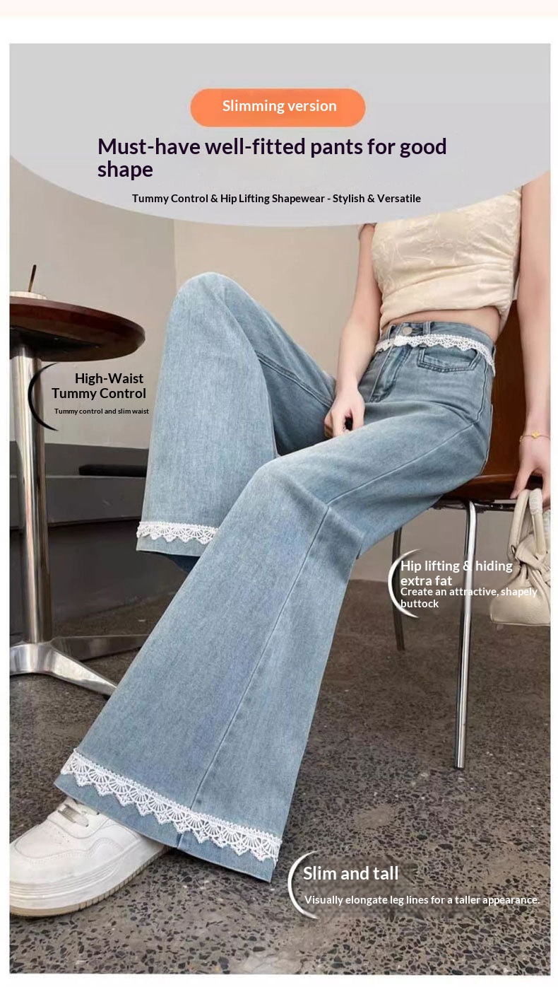 Dam flare jeans med spetsdetaljer och hög midja_voghion.com