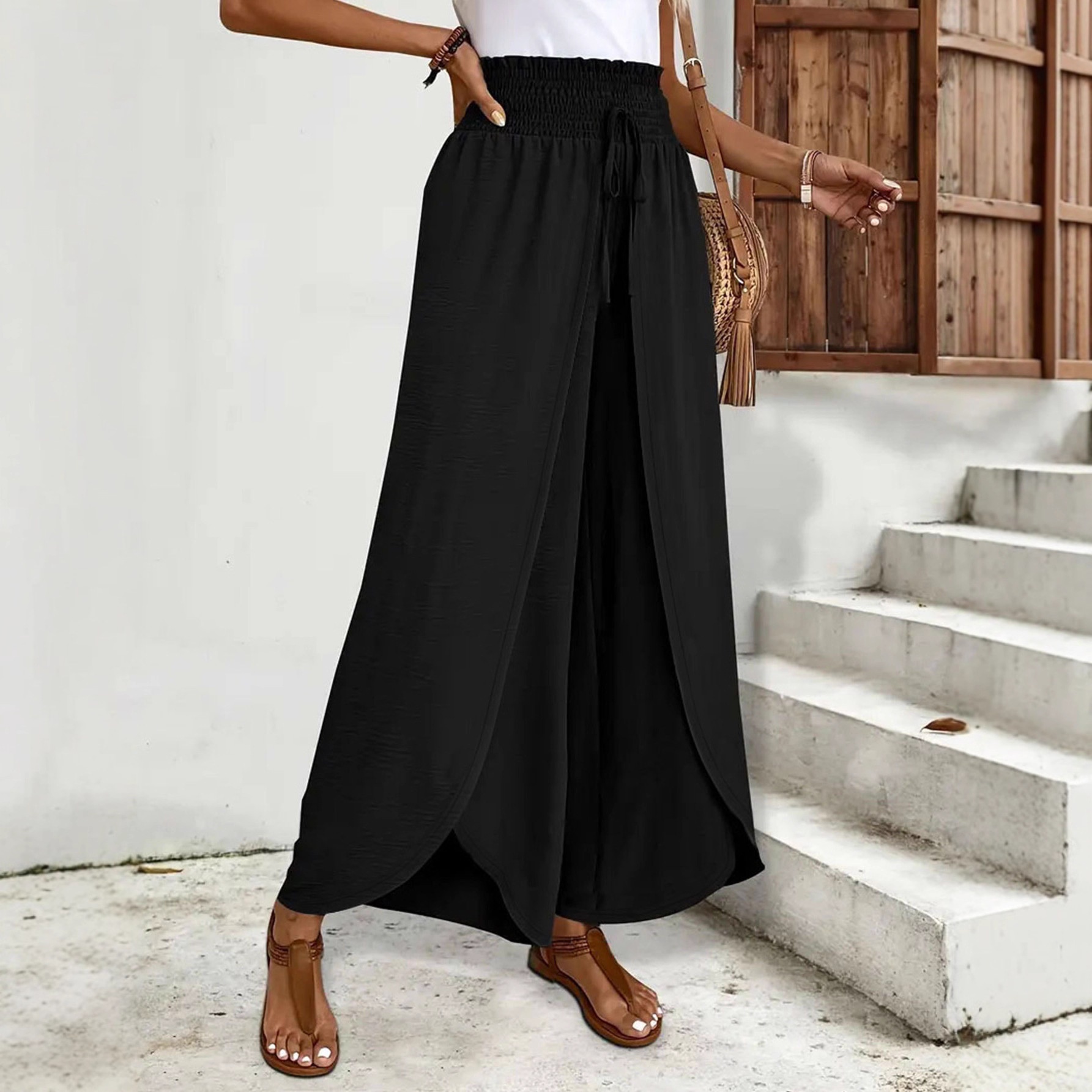 Elegante Europees-Amerikaanse stijl broek met wijde pijpen en split, veelzijdig voor alle seizoenen - lichtgewicht en ademend._voghion.com