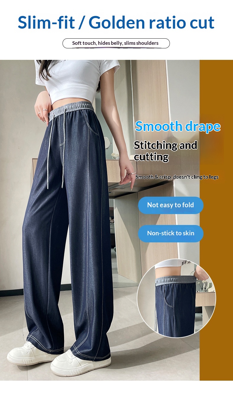 Dam jeans wide leg med hög midja bantande elastisk midja_voghion.com
