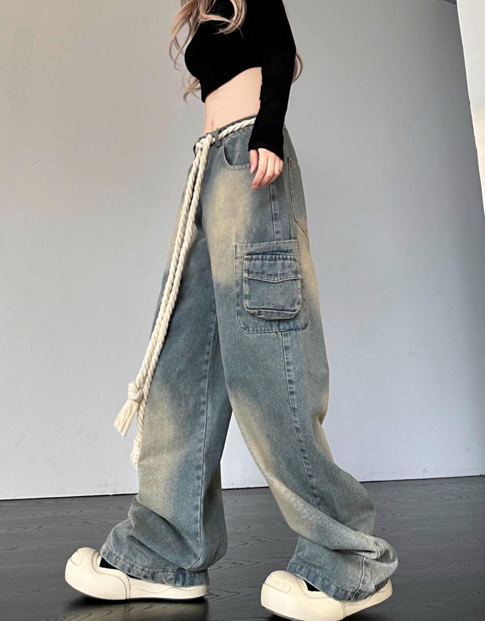 Damen Retro Jeans Mit Stern Patch Schnitt Weiter Passform Denim Hose_voghion.com