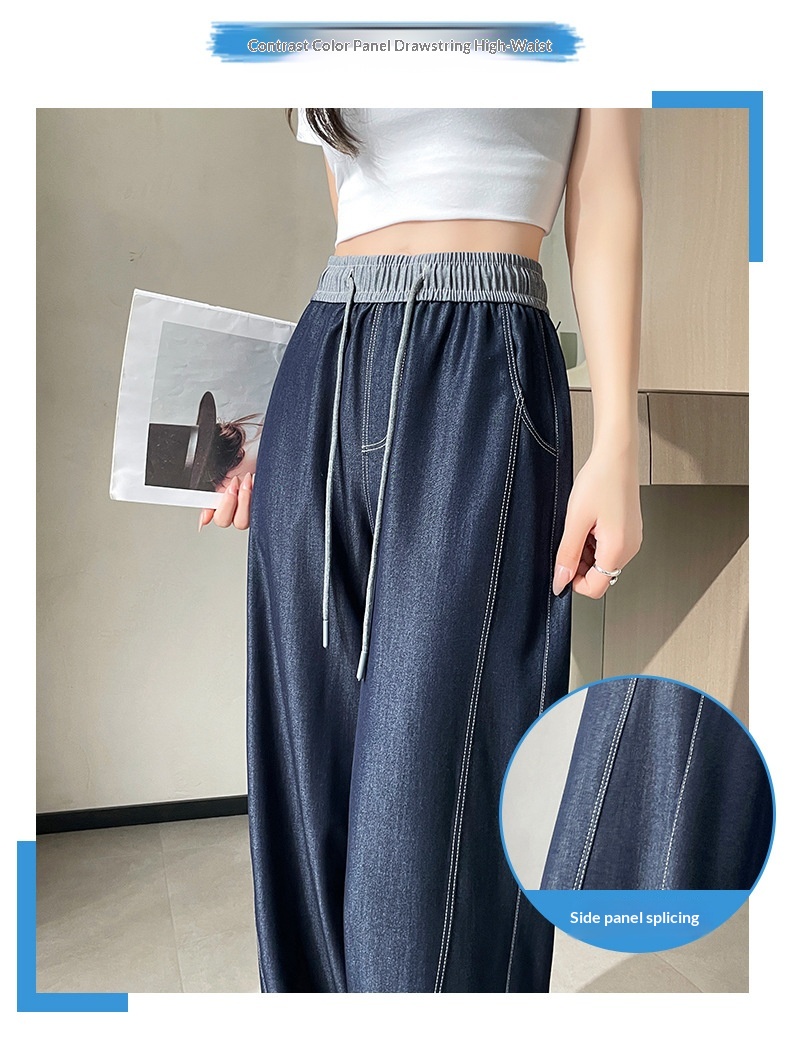 Dam jeans wide leg med hög midja bantande elastisk midja_voghion.com
