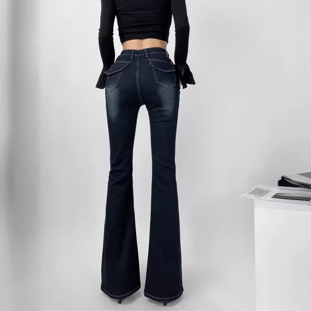 Fatal Waist Hong Kong Style Nostalgic Retro Jeans For Women, New Hot Girl V-Waist Slimming Stretch Flared Pants Trendy_voghion.com