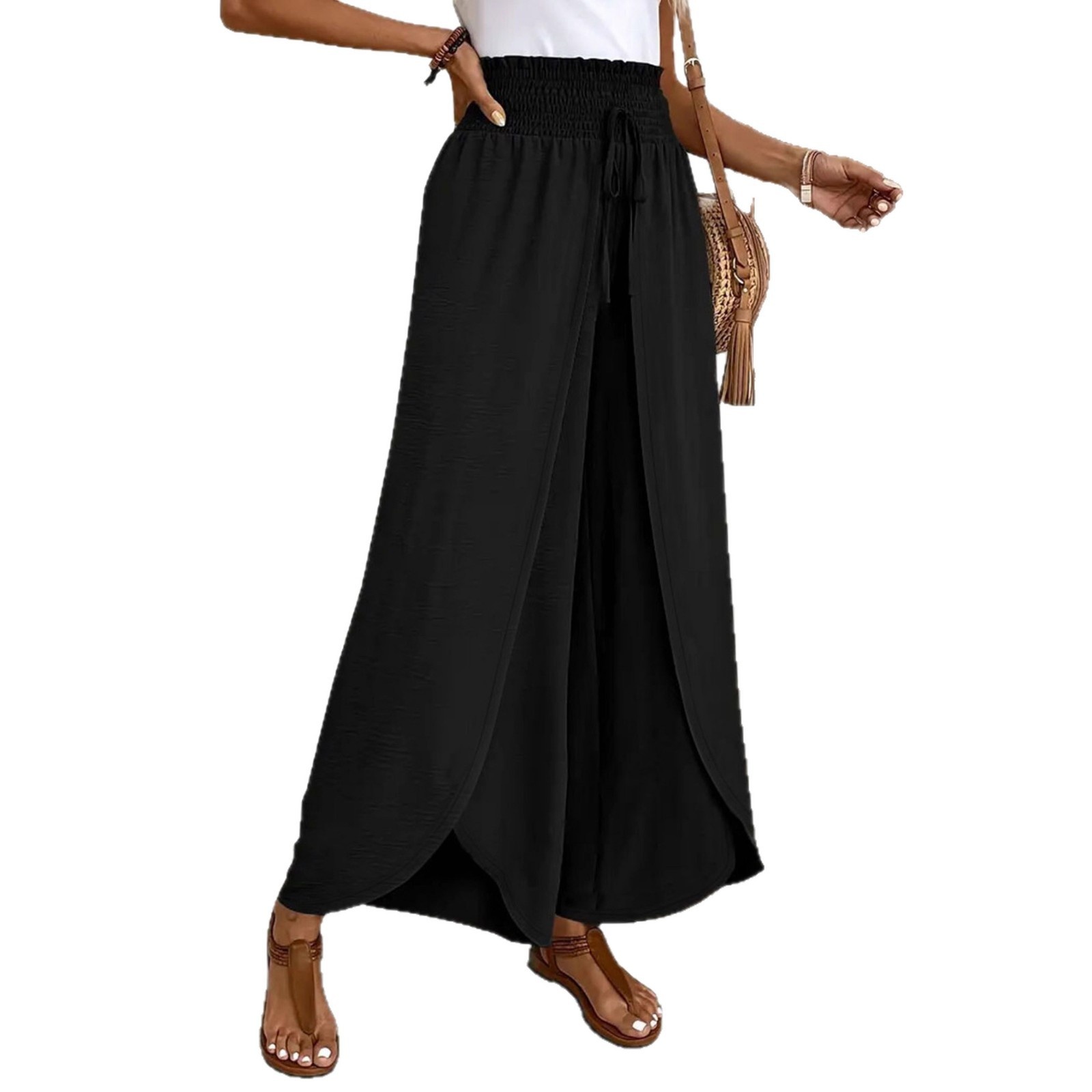 Elegante Europees-Amerikaanse stijl broek met wijde pijpen en split, veelzijdig voor alle seizoenen - lichtgewicht en ademend._voghion.com