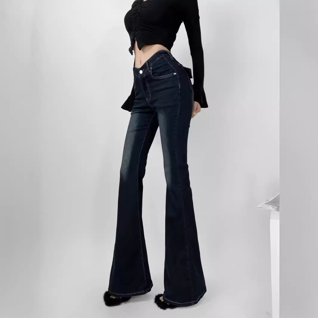 Fatal Waist Hong Kong Style Nostalgic Retro Jeans For Women, New Hot Girl V-Waist Slimming Stretch Flared Pants Trendy_voghion.com