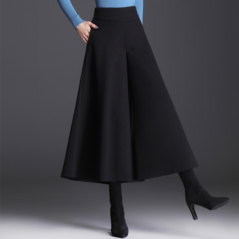 Damen-Wollhose Herbst/Winter 2025, neuer Stil: Hochgeschnittene Cropped-Hose, lockere, weite Hose in großen Größen, schwarz ausgestellt_voghion.com