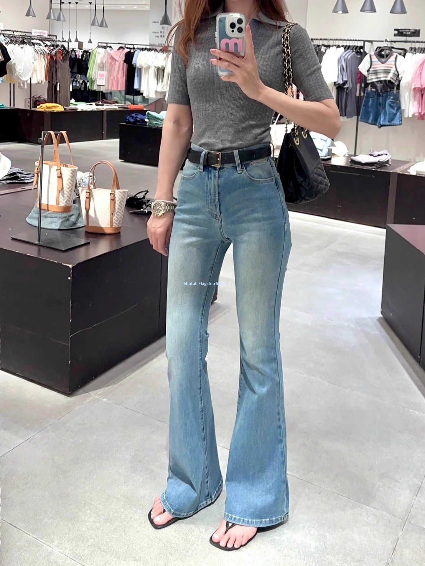 Dames slim-fit micro-flare jeans stretch broek voor dames_voghion.com