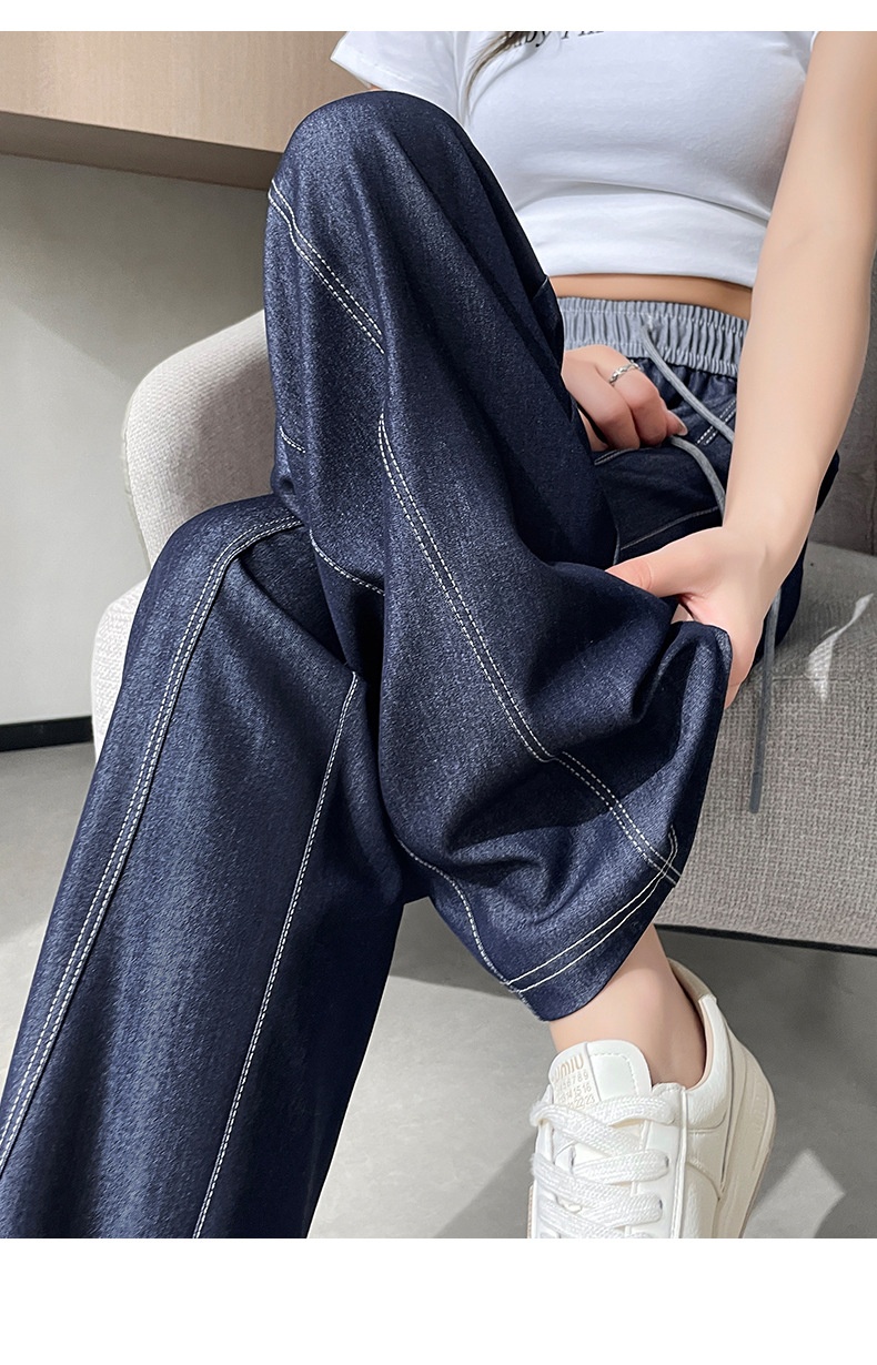 Dam jeans wide leg med hög midja bantande elastisk midja_voghion.com