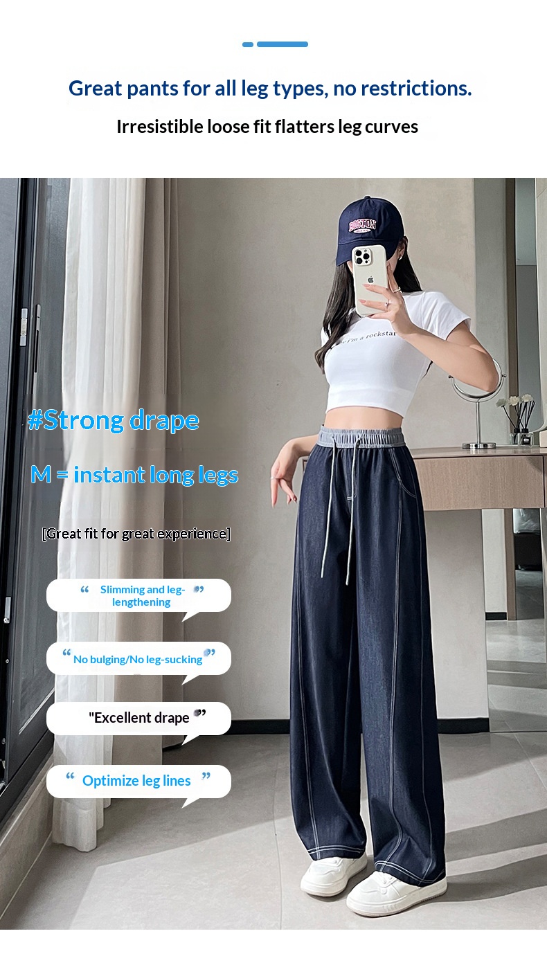 Dam jeans wide leg med hög midja bantande elastisk midja_voghion.com