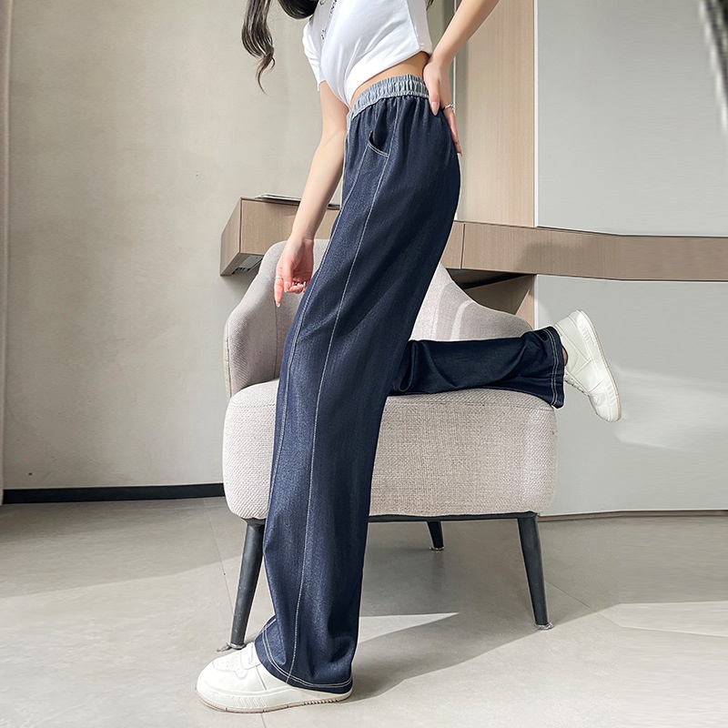 New Elastic Waist Wide-leg Jeans For Women, Spring Thin Style, Plus-size High-waisted Slimming Narrow Straight-leg_voghion.com