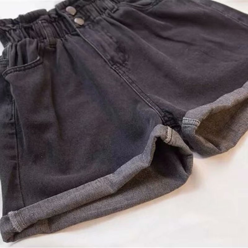 Damen Denim Shorts Mit Elastikbund Weites Bein Jeans Hose Blau_voghion.com