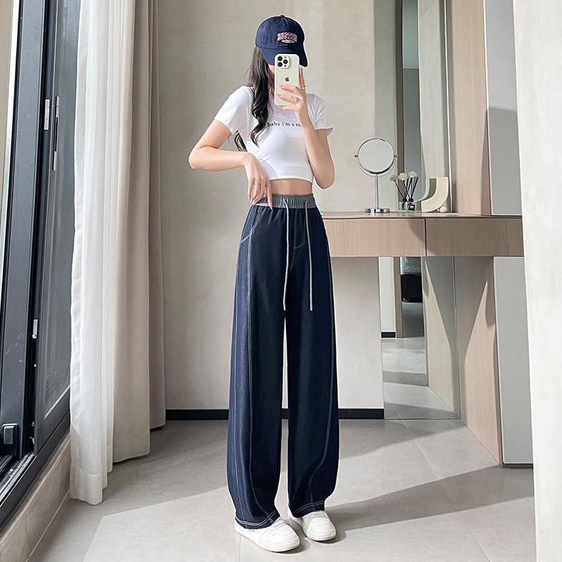 New Elastic Waist Wide-leg Jeans For Women, Spring Thin Style, Plus-size High-waisted Slimming Narrow Straight-leg_voghion.com