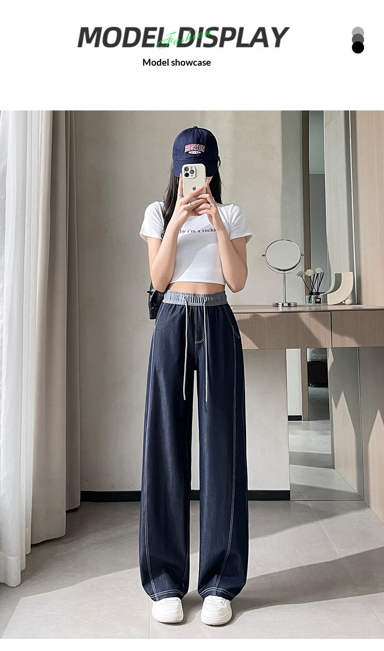 Dam jeans wide leg med hög midja bantande elastisk midja_voghion.com