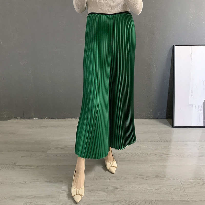 Women, Nine-Tenths Length, Summer Thin Style, Pleated Wide-Leg Pants, High-Waisted, Draped Casual Pants For Women_voghion.com
