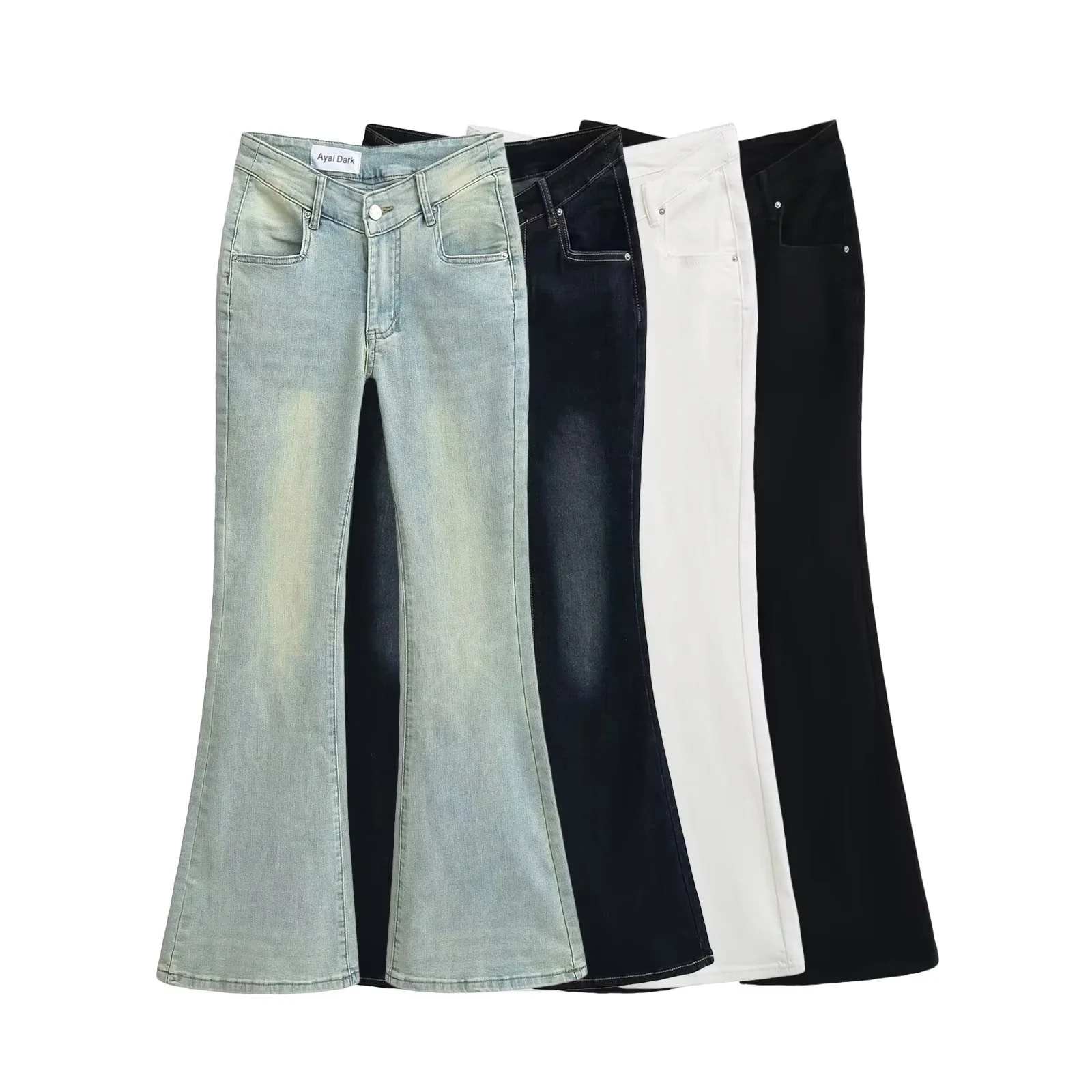 Fatal Waist Hong Kong Style Nostalgic Retro Jeans For Women, New Hot Girl V-Waist Slimming Stretch Flared Pants Trendy_voghion.com
