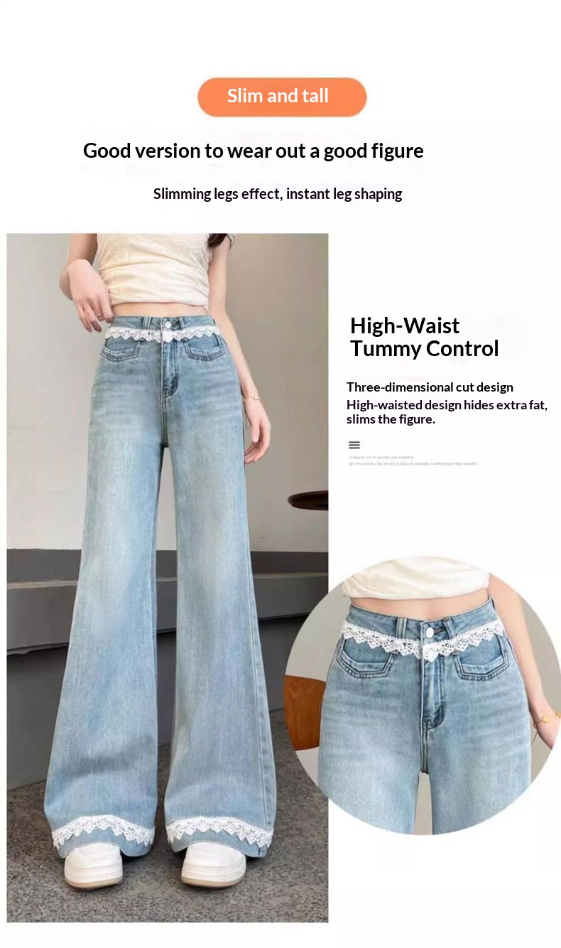 Dam flare jeans med spetsdetaljer och hög midja_voghion.com