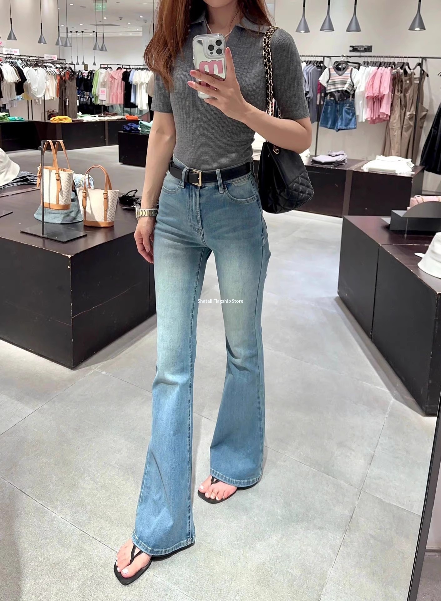 Dames slim-fit micro-flare jeans stretch broek voor dames_voghion.com