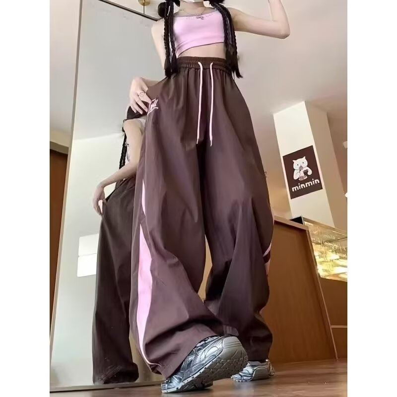 Embroidered Wide Leg Cargo Trousers Casual Tactical Workwear Style_voghion.com