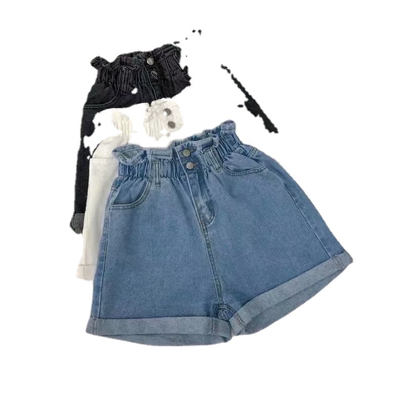 Wo's Plus-Size-Denimshorts mit elastischem Bund, koreanischem Stil, figurformend, lockere, weite A-Linien-Hotpants für trendige Looks_voghion.com
