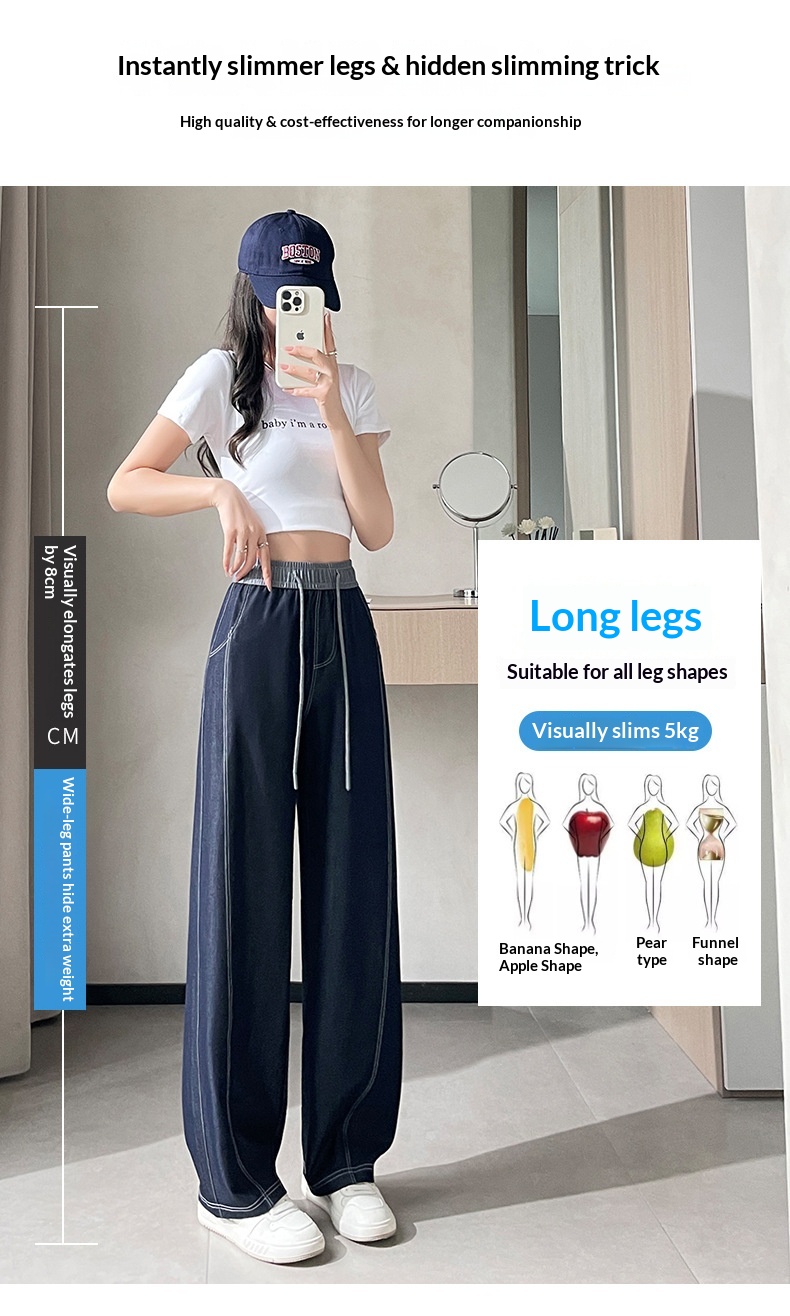 Dam jeans wide leg med hög midja bantande elastisk midja_voghion.com