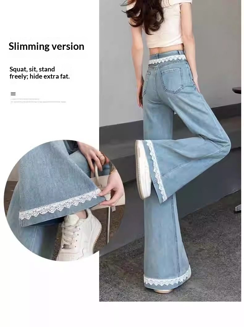 Dam flare jeans med spetsdetaljer och hög midja_voghion.com