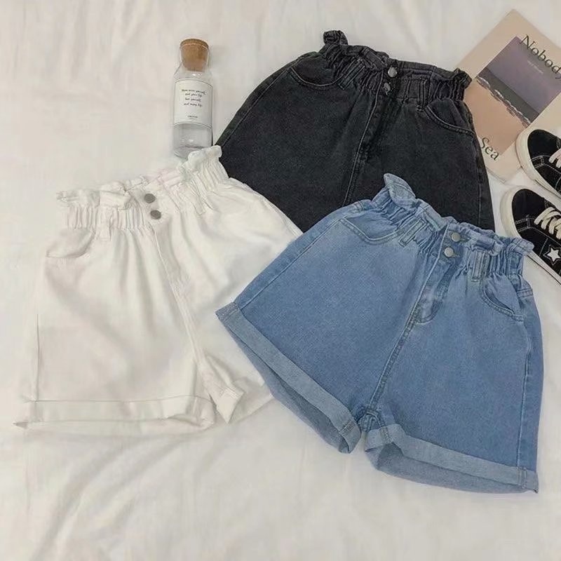 Wo's Plus-Size-Denimshorts mit elastischem Bund, koreanischem Stil, figurformend, lockere, weite A-Linien-Hotpants für trendige Looks_voghion.com