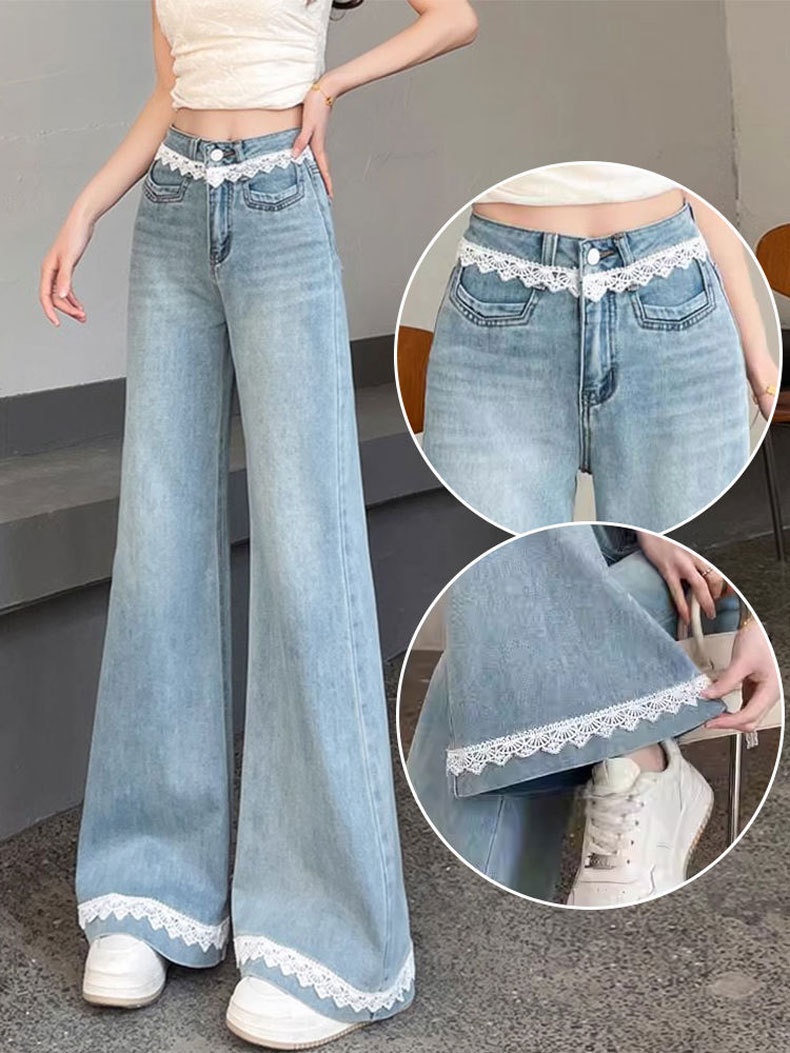 Dam flare jeans med spetsdetaljer och hög midja_voghion.com
