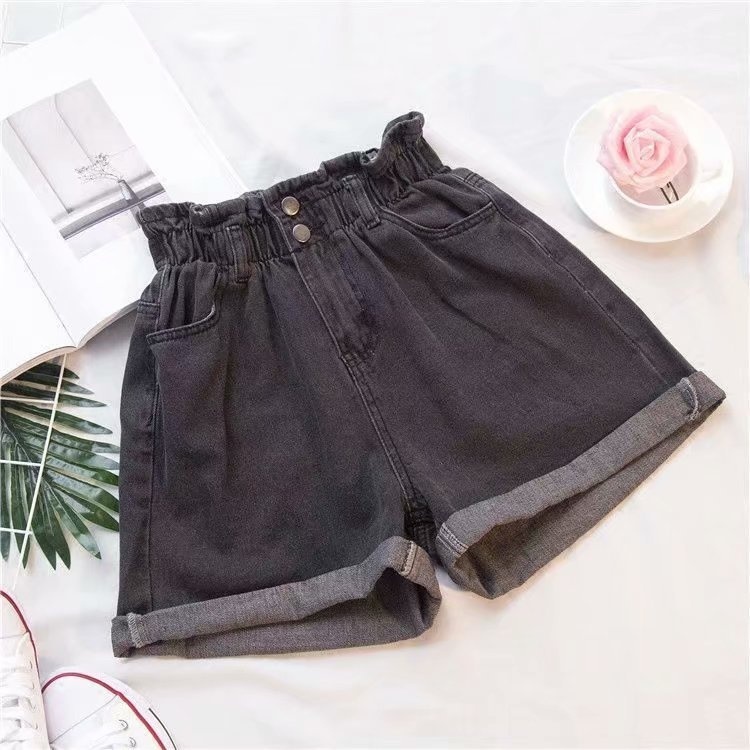 Damen Denim Shorts Mit Elastikbund Weites Bein Jeans Hose Blau_voghion.com