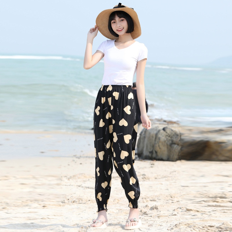 Pantalones anchos tipo farol de seda helada, holgados, deportivos, a prueba de mosquitos, cortos, de verano, informales, para la playa, que estilizan la figura._voghion.com