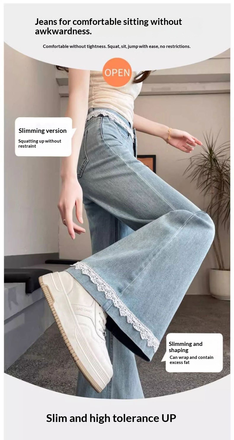 Dam flare jeans med spetsdetaljer och hög midja_voghion.com