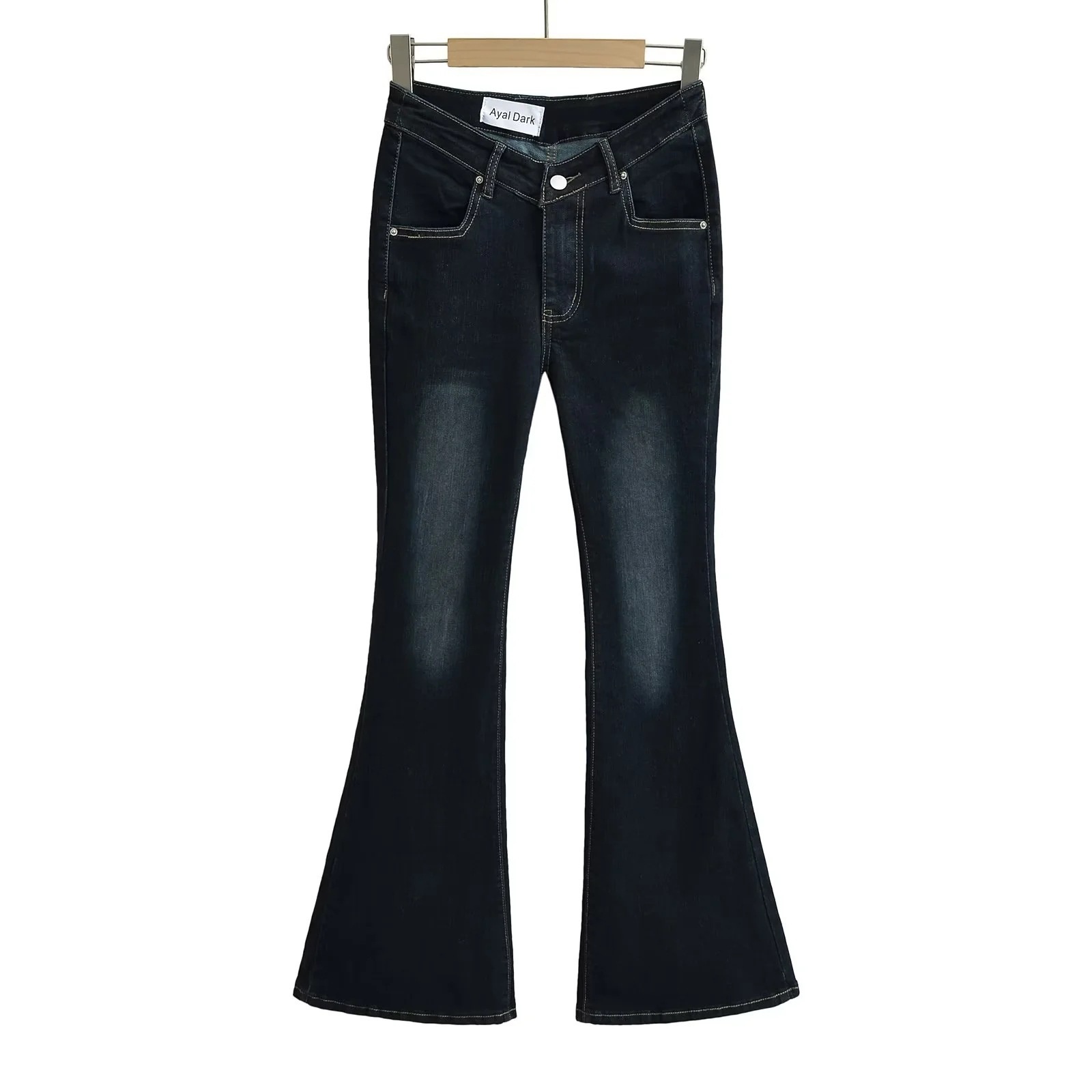 Fatal Waist Hong Kong Style Nostalgic Retro Jeans For Women, New Hot Girl V-Waist Slimming Stretch Flared Pants Trendy_voghion.com