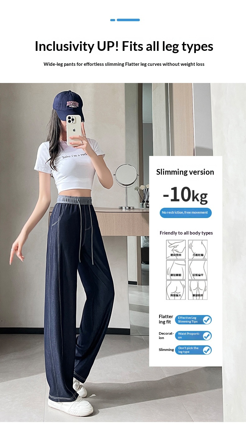 Dam jeans wide leg med hög midja bantande elastisk midja_voghion.com