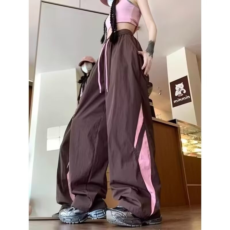 Embroidered Wide Leg Cargo Trousers Casual Tactical Workwear Style_voghion.com